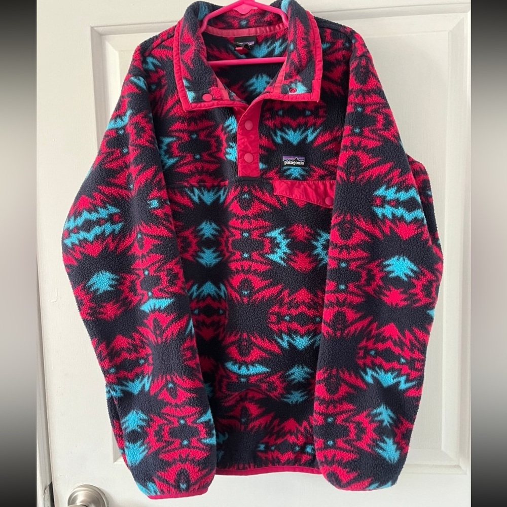 Patagonia Girls Lightweight Synchilla Snap-T Aztec Fleece Pullover Sweater XL 14